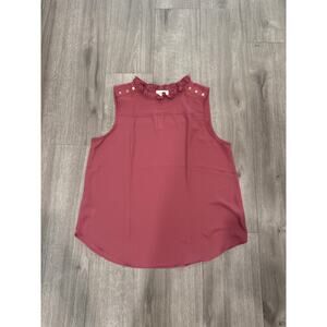 Loft Mauve Tank Blouse w Golde Buttons Ruffled Neck Women's Size L